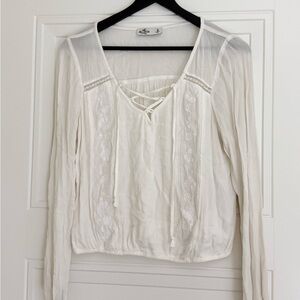 Hollister White Lace-Up Boho Peasant Blouse